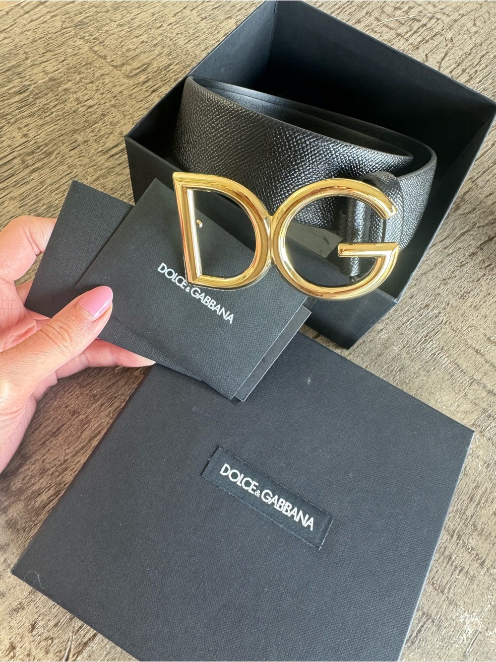 Dolce & Gabbana DG Logo Black Leather Belt Gold Buckle 70/28